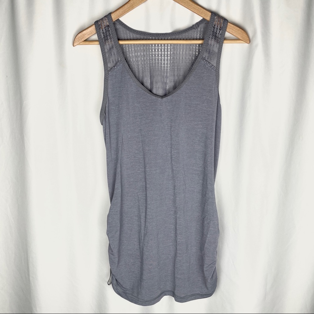 Lululemon Run Tie and Fly Gray Ruched Mesh Back Tank Top